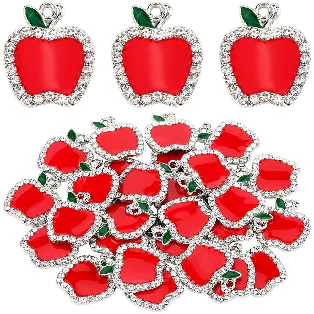 2080 1 Box 30Pcs Metal Apples Charms Rhinestone Apples Charm Bulk Alloy